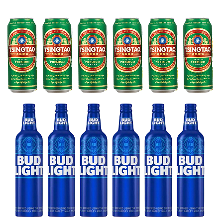 KIT 12 CERVEJA  IMPORTADA 6  BUD LIGHT ALUMINIO 6 CERVEJA TSINGTAO