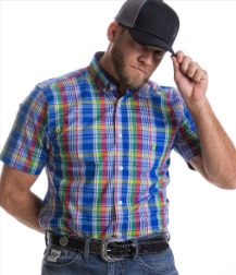 CAMISA AUSTIN MANGA CURTA XADREZ GRANDE AZUL