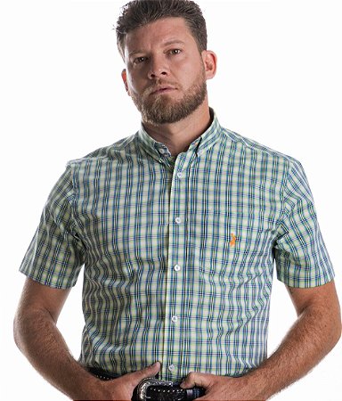 Camisa Austin Manga Curta Xadrez Grande Azul