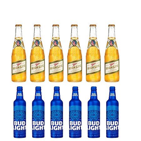 KIT CERVEJA BUD LIGHT ALUMINIO E MILLER HIGH LIFE - 6 UND CADA