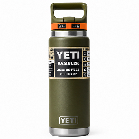 GARRAFA TÉRMICA YETI RAMBLER 26 OZ COM TAMPA FLIP CHUG VERDE OLIVA
