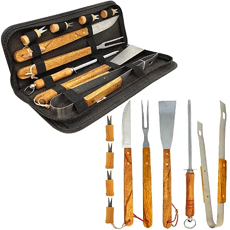 Kit Churrasco em Inox 10 Peças Estojo