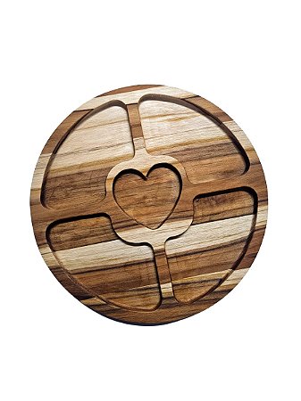 Petisqueira Teca Redonda com Repartições Coração