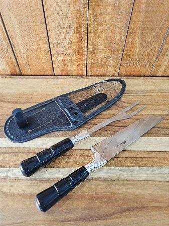 Conjunto Faca e Garfo 8" Aço Cirúrgico Cabo Preto