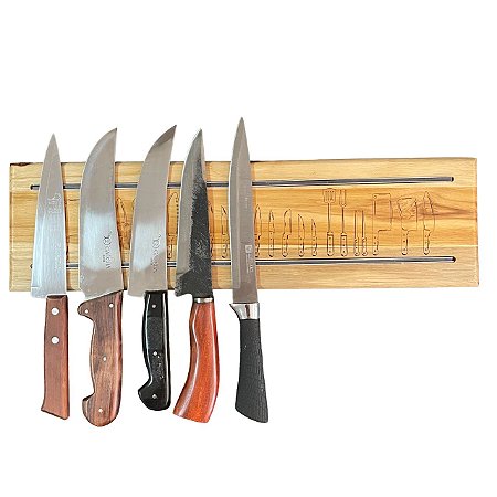 Suporte magnético de facas em madeira para parede 50cm