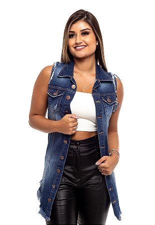 colete jeans comprido