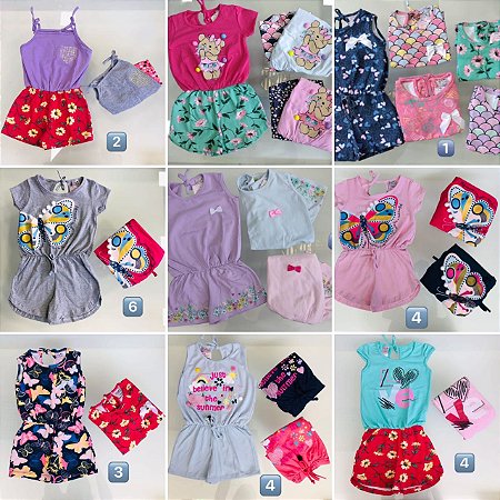 Kit 48 conjuntos/vestido/macaquinho masc. e fem. P a 14 anos R$17,00 cada