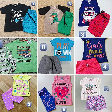 KIT MASC/FEM 12 CONJUNTOS 1 AO 8 ANOS  R$200,00