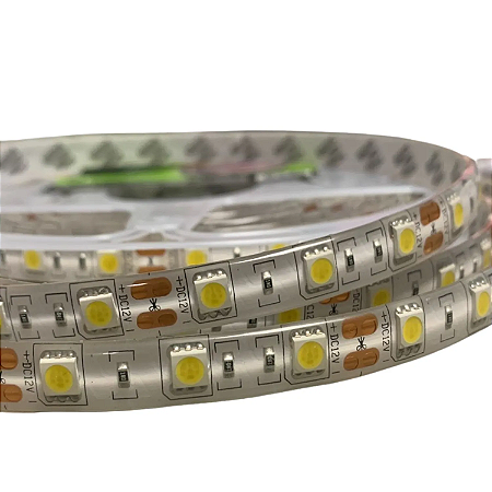Fita Led 5050 – rolo com 5 metros - 12V – sem silicone – branco frio 6500K ou branco quente 3000K
