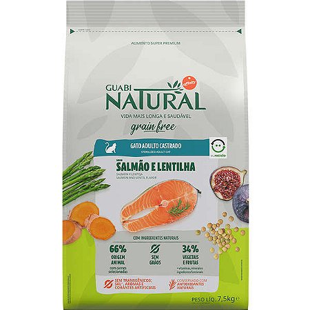 Guabi Natural Gatos Castrados Grain Free Salmão/Lentilha 7,5kg