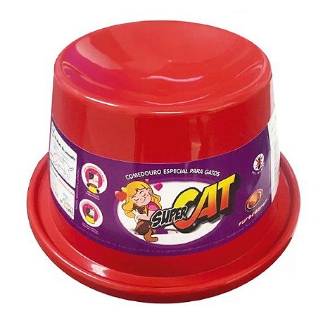 Comedouro Plastico Alto Gatos - Vermelho