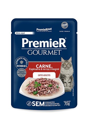 Sache Premier Gourmet Gatos Adultos Carne/Espinafre/Arroz 70g
