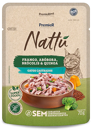 Sache Premier Nattu Gatos Castrados Frango/Abobora/Brócolis/Quinoa 70g