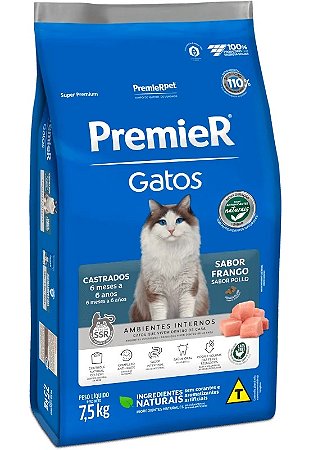 Premier Ambientes Internos Gatos Castrados 6 meses a 6 anos Frango 1,5kg