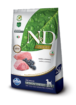N&D Prime Cães Adultos Raças Medias Cordeiro/Blueberry 2,5kg