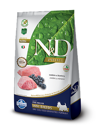 N&D Prime Cães Adultos Raças Mini Cordeiro/Blueberry 10kg