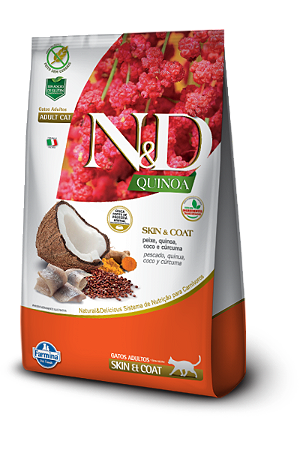 N&D Quinoa Gatos Adultos Skin & Coat Peixe 7,5kg