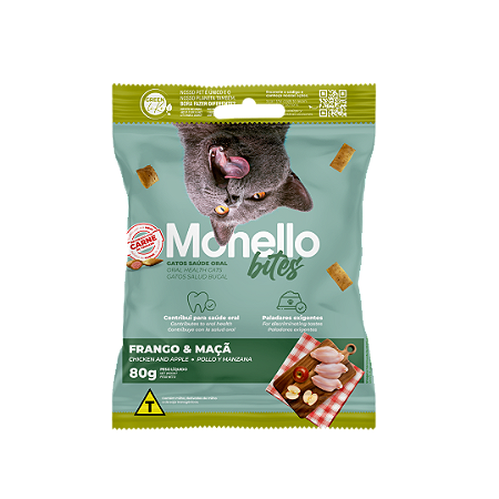 Snack Monello Bites Gatos Adultos Saúde Oral Frango/Maçã 80g
