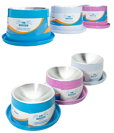 Comedouro Aluminio Alto Mr. Bigode Gatos 250ml [10x19x14,5cm]