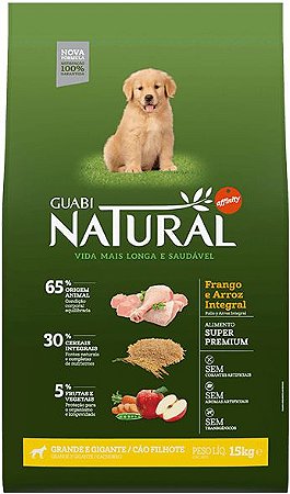 Guabi Natural Cães Filhotes Raças Grande/Gigantes Frango/Arroz 20kg