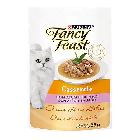 Sache Fancy Feast Gatos Adultos Casserole Atum e Salmão 85g