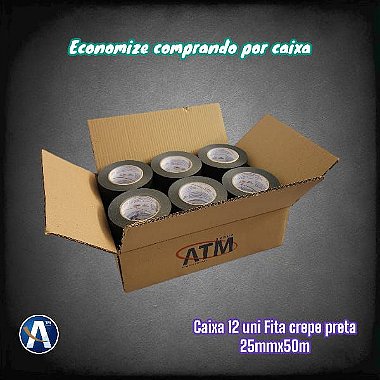 Kit Com 12 Unidades de Fita Crepe 720 25mmX50m Preta