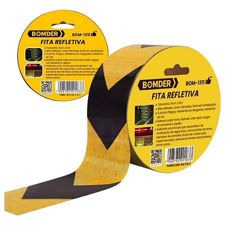 Fita de Sinalização Refletiva 50mmx5m Amarelo e Preto