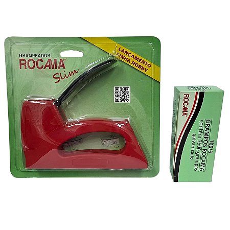 Kit Grampeador + 3500 Grampos Rocama Slim Vermelho