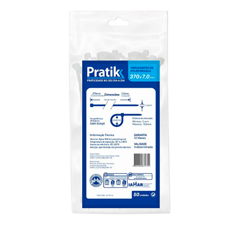Abraçadeira de Nylon Branca 370mmX7.0mm Com 100 Unidades Pratik
