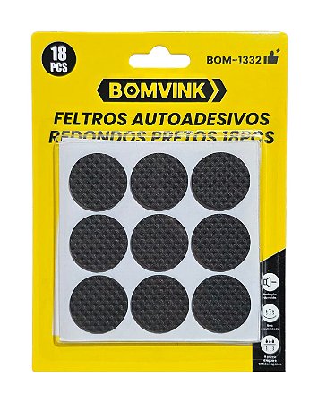 Feltros Autoadesivos Redondos Pretos 18 Peças