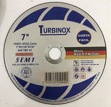 Disco de Corte Ferro / Inox 7”x1,6mmx7/8” - Turbinox (10 pcs)