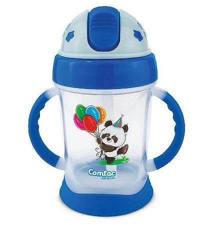 Copo de Treinamento Happy Panda 250ml (+9M) - Azul - Comtac Kids