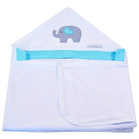 Toalha de Banho em Malha Elefante Azul - Minha Casa Baby