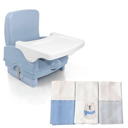 Kit Cadeira Portátil Cake Azul e Pano de Boca Urso Polar