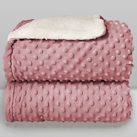 Cobertor Plush com Sherpa Dots Rosa - Laço Bebê