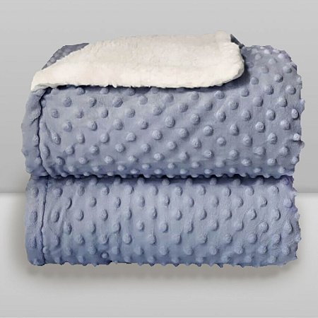Cobertor Azul Plush com Sherpa Dots - Laço Bebê