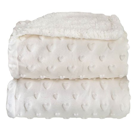 Cobertor Plush com Sherpa Hearts Branco - Laço Bebê