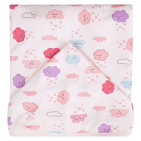 Toalha De Banho Com Capuz Forrada Nuvens Rosa - Papi Mami