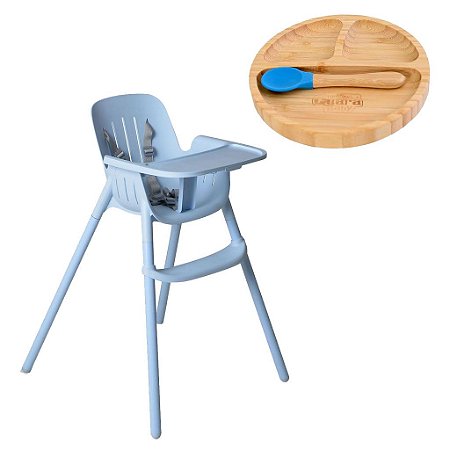Cadeira de Alimentação Poke Com Prato De Bambu Azul
