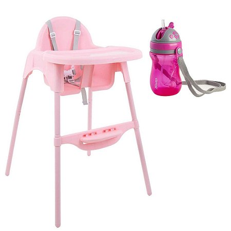 Cadeira de Refeição Macaron Rosa (até 15 kg) e Copo com Alça