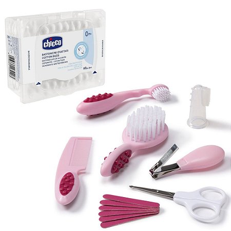 Kit Higiene Cuidados do Bebê Rosa e Hastes Flexíveis 60 Unid