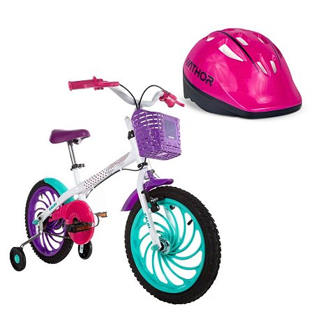 Kit Bicicleta Infantil Aro 16 Ceci (2022) com Capacete Rosa