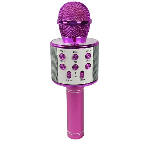 Microfone Karaokê Infantil WS858 Pink Sem Fio Com Bluetooth