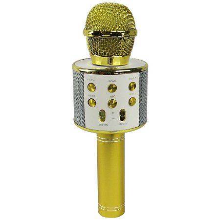 Microfone Karaokê Infantil WS858 Gold Sem Fio Com Bluetooth