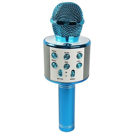 Microfone Karaokê Infantil WS858 Azul Sem Fio Com Bluetooth