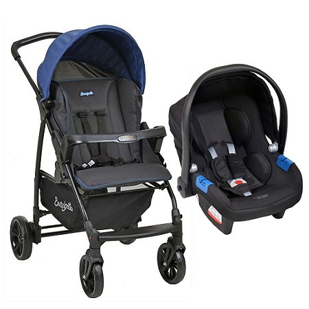 Carrinho de Bebê Ecco Azul e Bebê Conforto Preto Touring X
