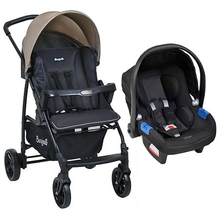 Carrinho de Bebê Ecco CZ Bege e Bebê Conforto Touring X