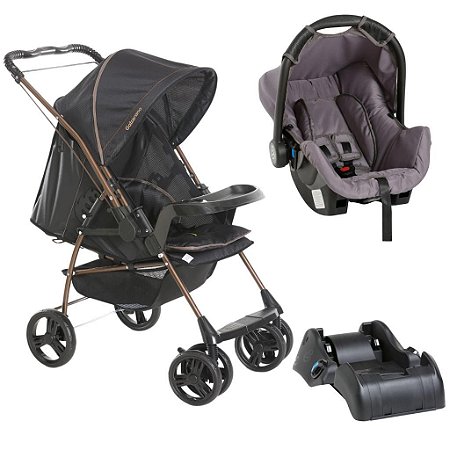 Carrinho Milano Rev II Preto Cobre Bebê Conforto e Base