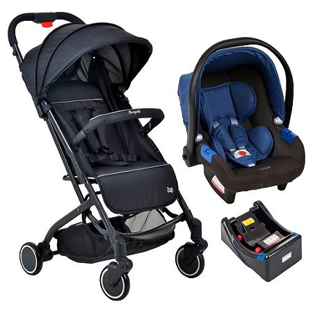 Carrinho Zap Black com Bebê Conforto Touring X Azul e Base