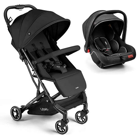 Carrinho de Bebê Oppa Preto e Bebê Conforto Preto Mescla